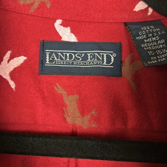 Lands End Red Chamois Flannel Long Sleeve Mens Animal Print Made in USA Size M - Picture 8 of 9